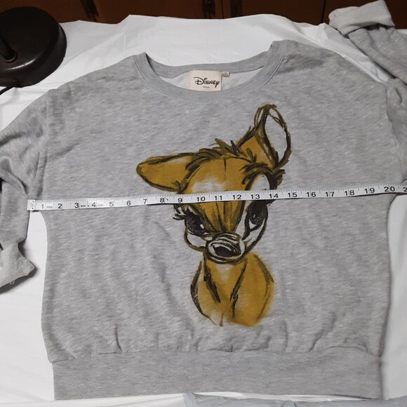 Disney Bambi Artist Sketch Gray Sweatshirt Glitter Print Rolled Sleeve Size XS - Picture 11 of 14